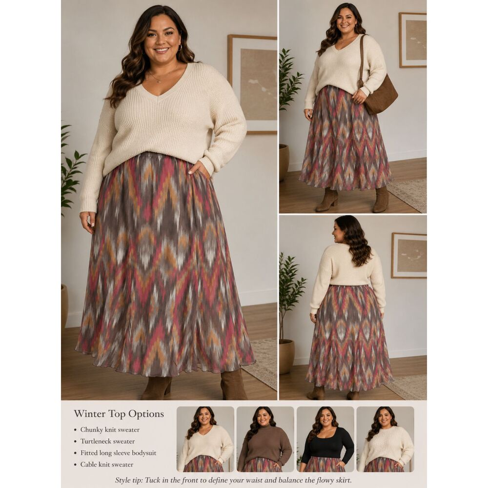 Ruby RD Women Chevron Maxi Skirt Pleated 20W Women Plus size 20W